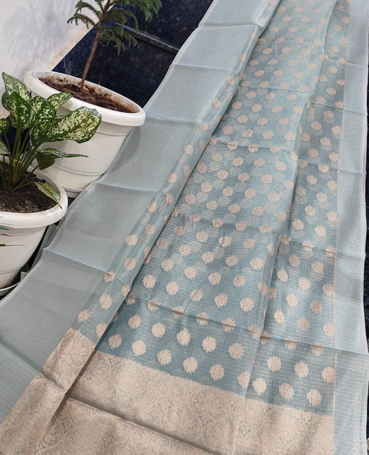 Kota Doria Saree With Tissue Kota Weaving Work