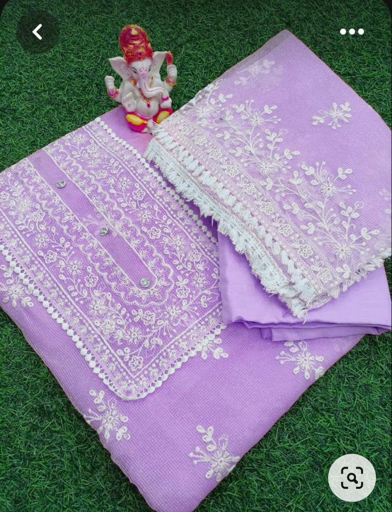 Pure Kota Doriya Embroidery Work Unstitched Suit With Bottom.
