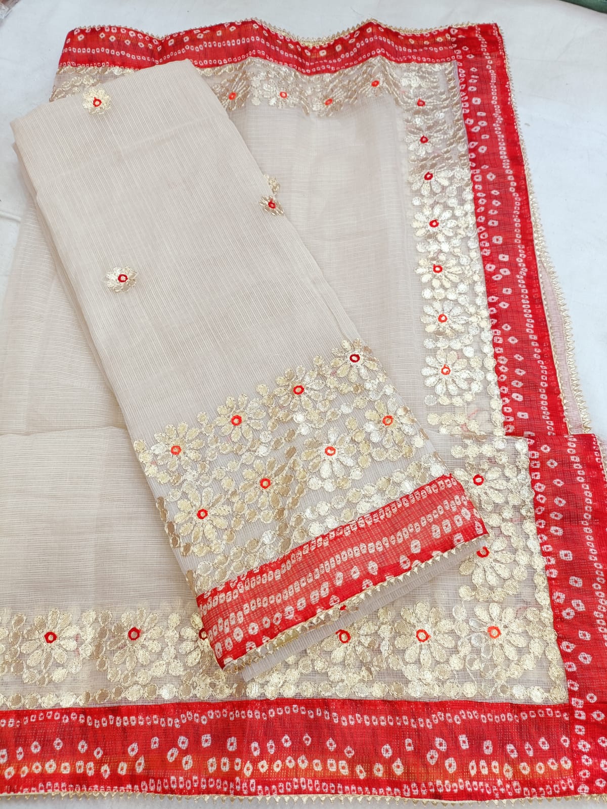 Pure Kota Doriya Gotta Patti Work Unstitched Suit .
