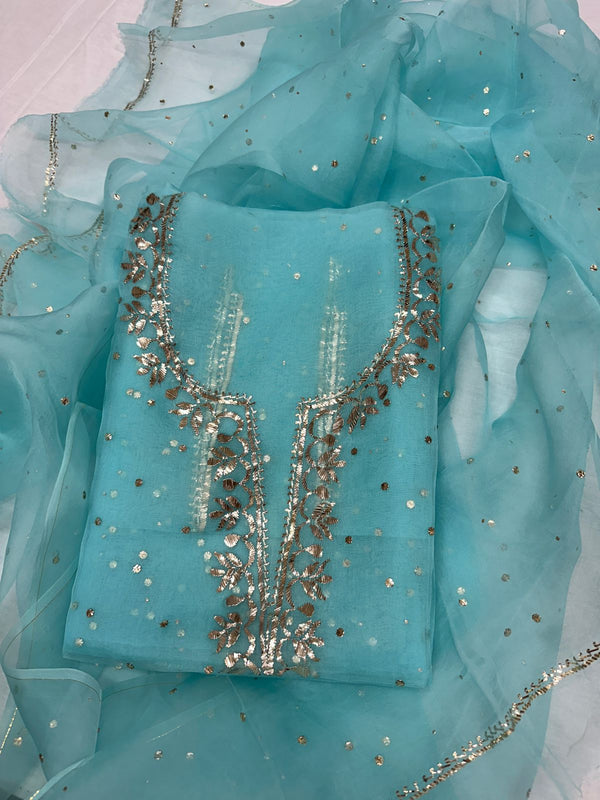Pure Organza unstitched Suit With Gota Pati Work Dupatta