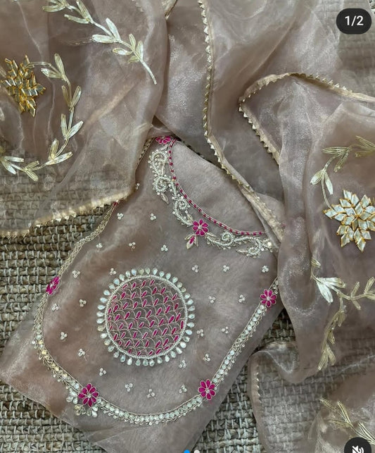 Pure Organza unstitched Suit With Gota Pati Work Dupatta