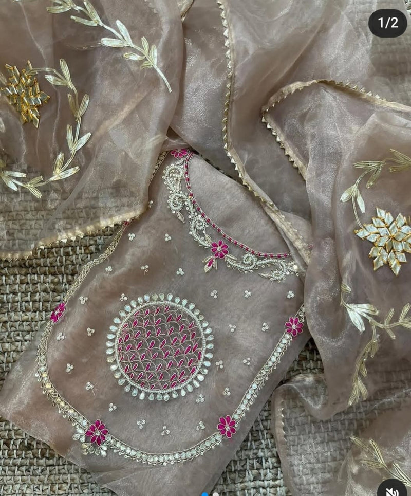 Pure Organza unstitched Suit With Gota Pati Work Dupatta