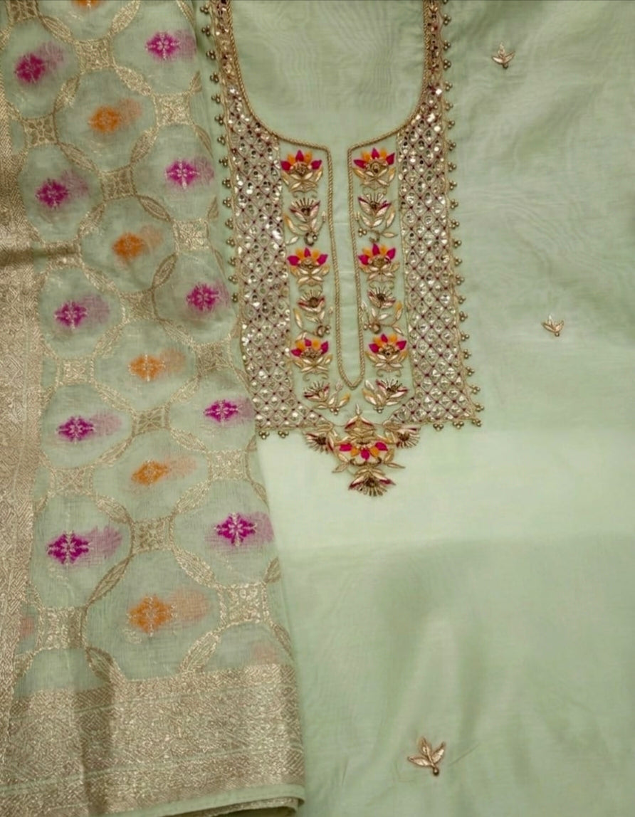 Chanderi Zardoz Work Unstitched Suit With Banarsi dupatta