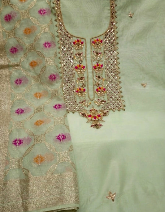 Chanderi Zardoz Work Unstitched Suit With Banarsi dupatta