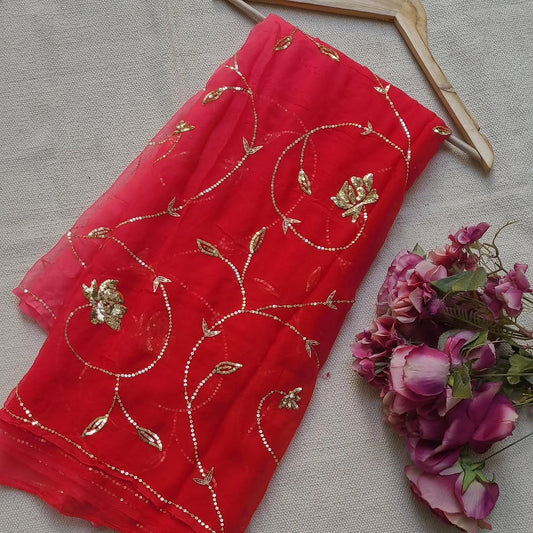 Pure Jaipuri Diamond Chiffon Sarees With Sequence Work