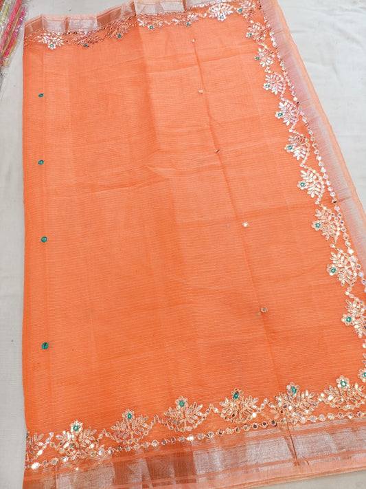 Kota Doria Saree With Gota Patti Work