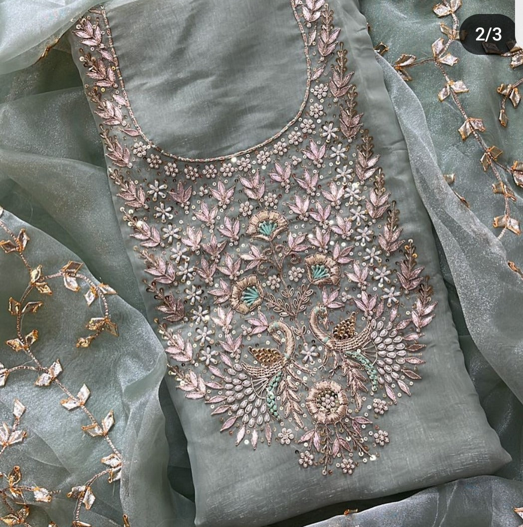 Pure Organza unstitched Suit With Gota Pati Work Dupatta