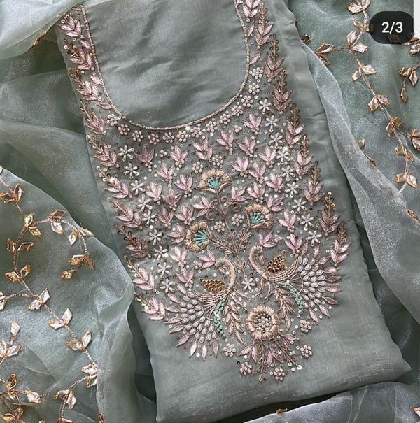 Pure Organza unstitched Suit With Gota Pati Work Dupatta
