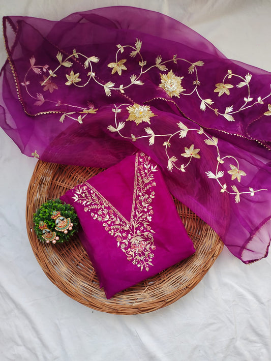 Pure Organza unstitched Suit With Gota Pati Work Dupatta