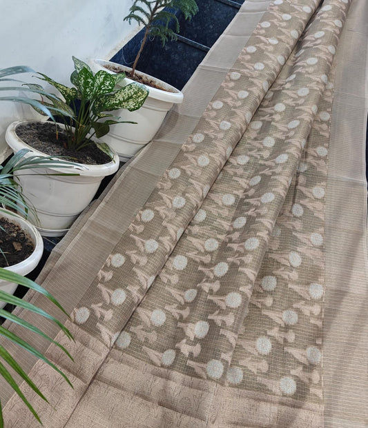 Kota Doria Saree With Tissue Kota Weaving Work