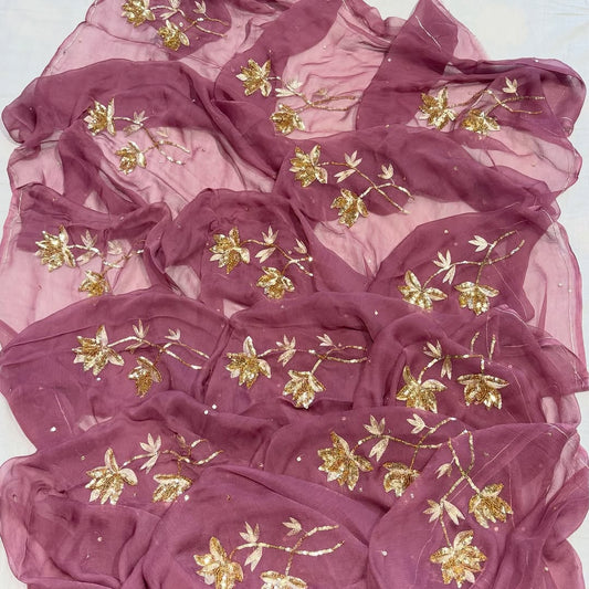 Pure Jaipuri Dimond Chiffon Sequence  Zari Work Saree With Running Blouse.( 13 Buti )