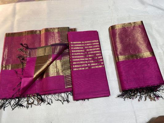 Pure Maheswari Silk Cotton Handwoven Unstitch Suit