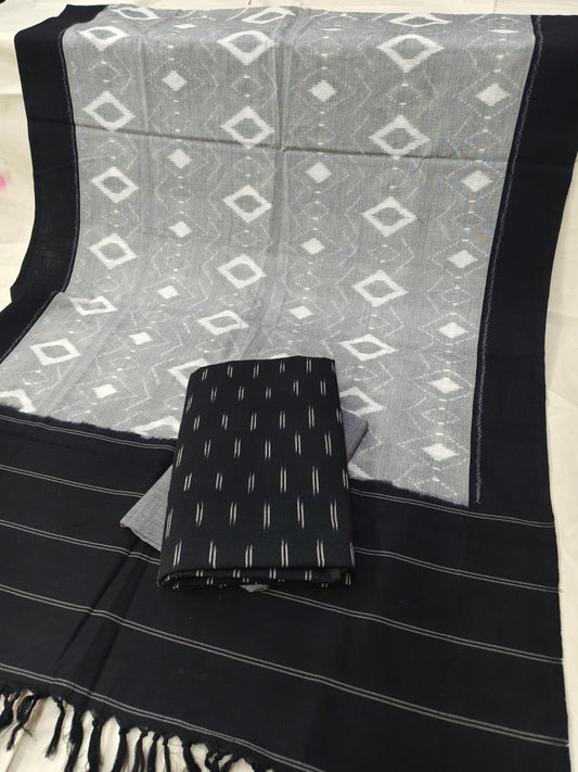 Pure Cotton Doubel Ikkat Unstitched Suit With Ikkat Cotton Dupatta