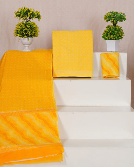 Pure Cotton Hand Block Print Unstitched Suit With Mul Cotton Dupatta.