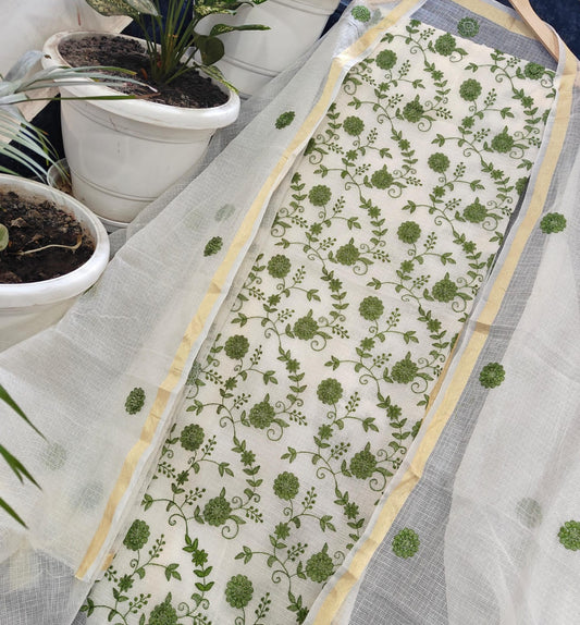 Pure Kota Doriya Unstitched Suit With Embroidery Work