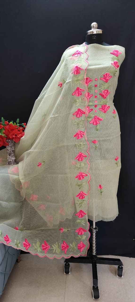 Pure Kota Doriya unstitched suit with embroidery work