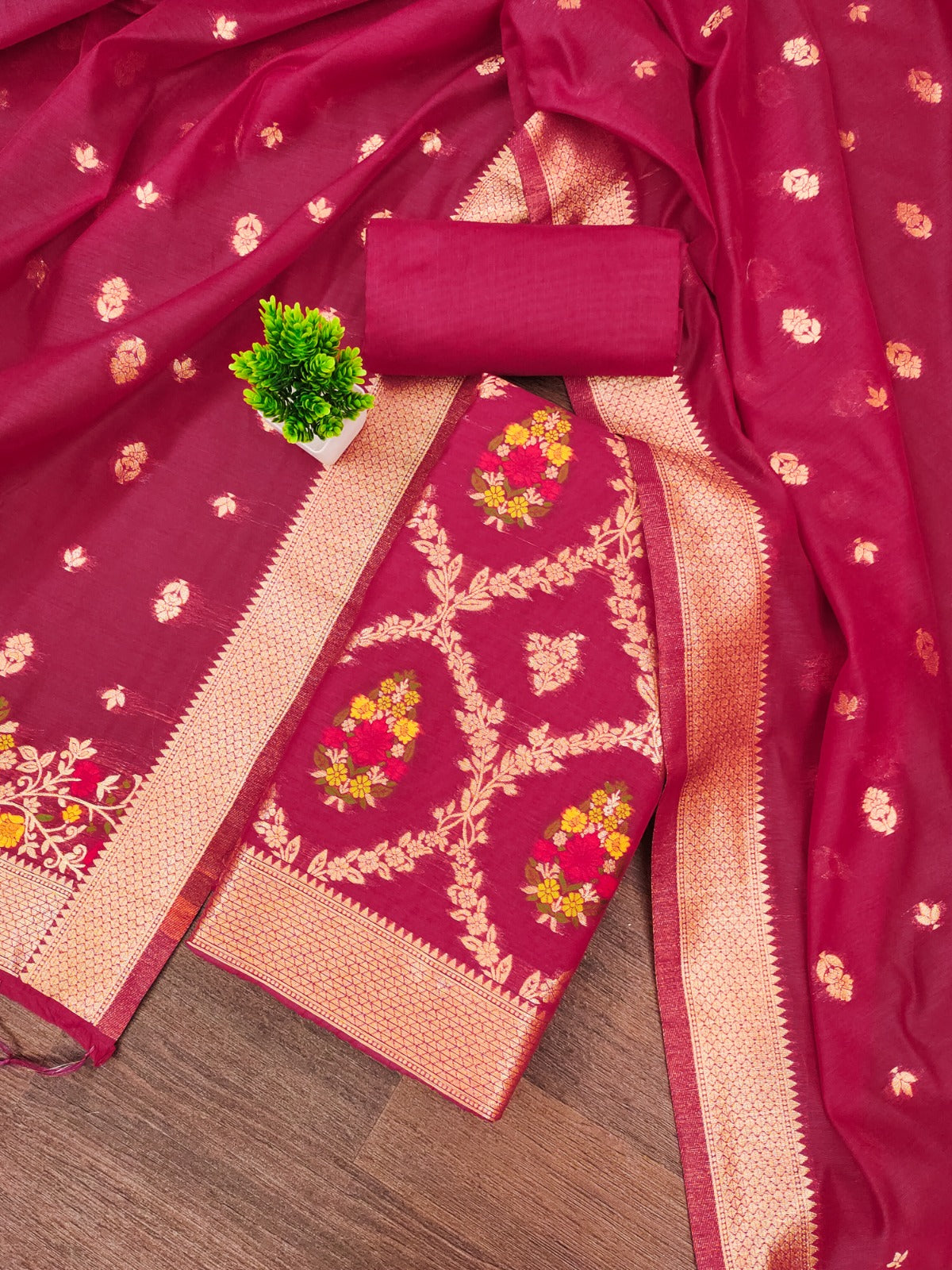 Designer Paithani Woven Unstitched Suit With Bottom