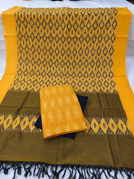 Pure Mercerised Cotton Doubel Ikkat Unstitched Suit With Mercerised Ikkat Cotton Dupatta