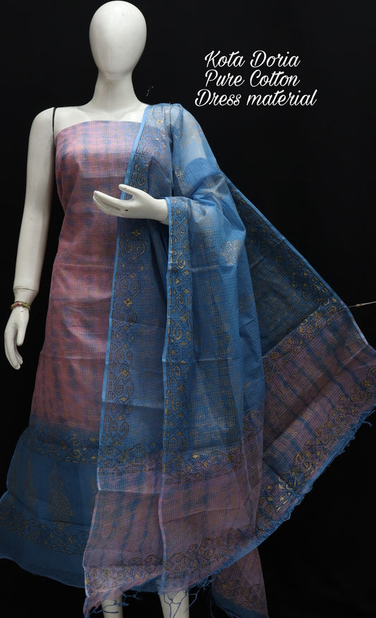 Pure Kota Doriya Shibori With Hand Block Print Unstitched Suit