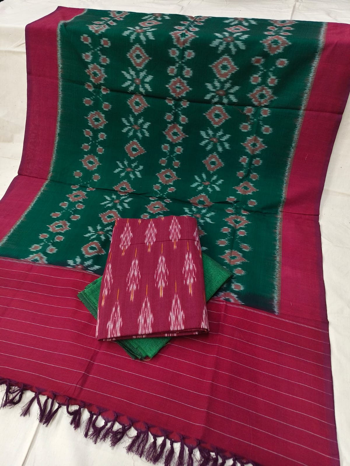 Pure Cotton Doubel Ikkat Unstitched Suit With Ikkat Cotton Dupatta
