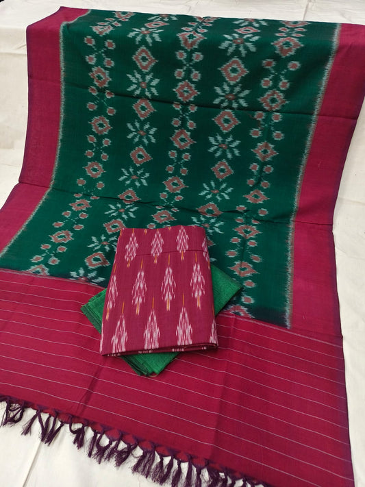 Pure Cotton Doubel Ikkat Unstitched Suit With Ikkat Cotton Dupatta