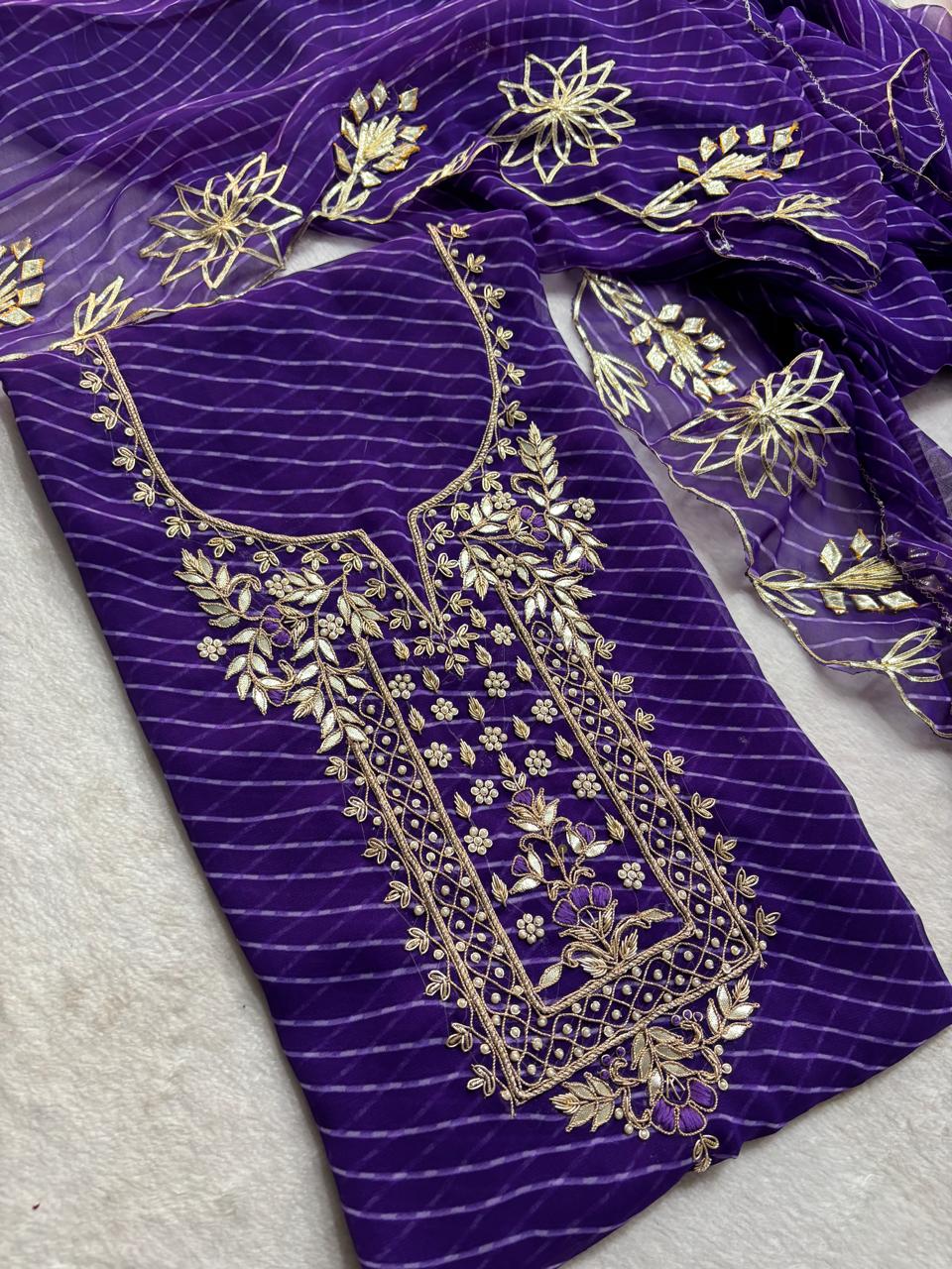 Pure Soft Georgette unstitched suit Zardogi Work With Dupatta