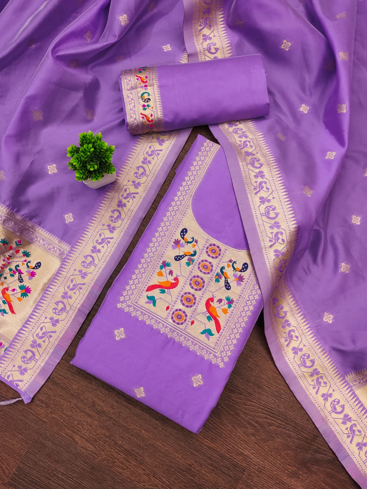 Designer Paithani Woven Unstitched Suit With Bottom