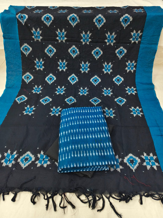 Pure Mercerised Cotton Doubel Ikkat Unstitched Suit With Mercerised Ikkat Cotton Dupatta