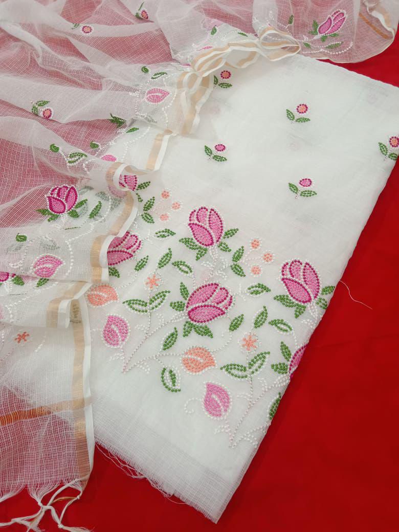 Pure Kota Doriya unstitched suit with embroidery work