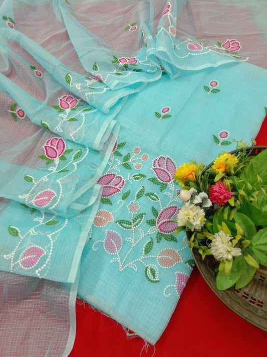 Pure Kota Doriya unstitched suit with embroidery work