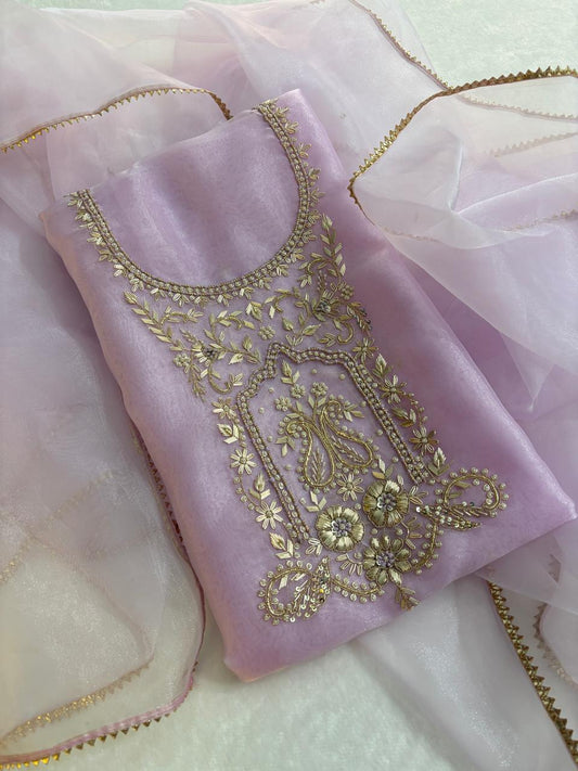 Pure Organza unstitched suit Zardogi Work With Gota lace  Dupatta