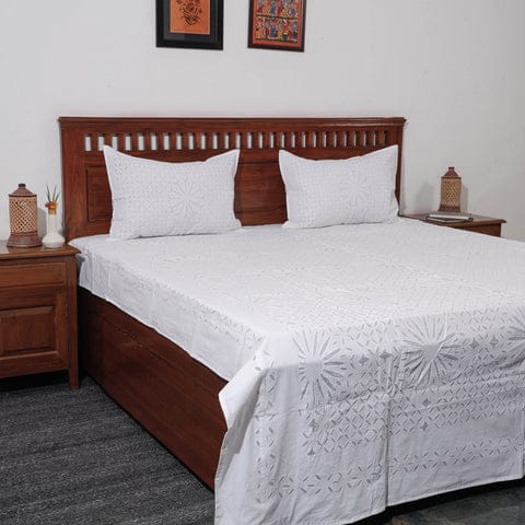 Pure Cotton Applique Work Bedsheet With Pillow