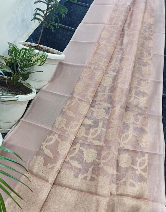 Kota Doria Saree With Tissue Kota Weaving Work