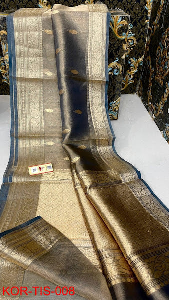 Banarasi Tissue Silk Saree With Zari Booti Weaving Designer Pallu