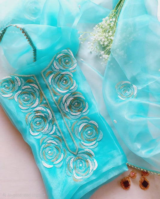 Pure Organza unstitched Suit With Zardozi Work Dupatta