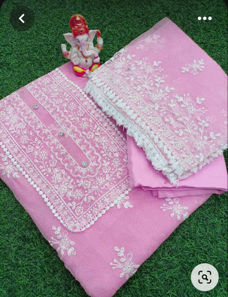 Pure Kota Doriya Embroidery Work Unstitched Suit With Bottom.