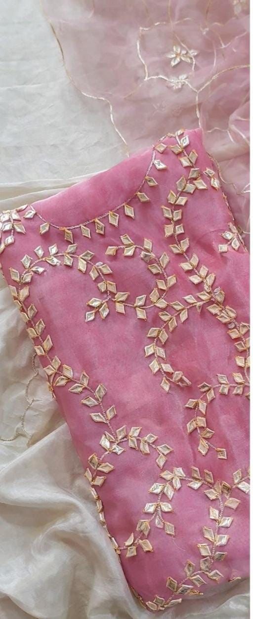 Pure Organza unstitched Suit With Gota Patti Work Dupatta