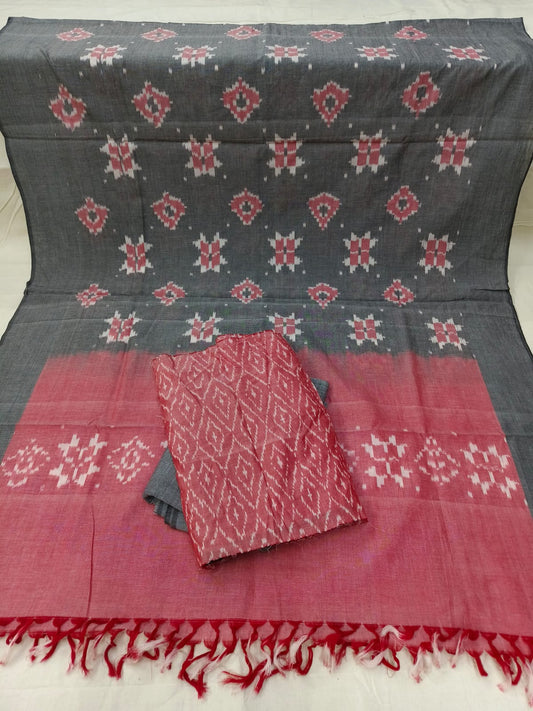 Pure Mercerised Cotton Doubel Ikkat Unstitched Suit With Mercerised Ikkat Cotton Dupatta