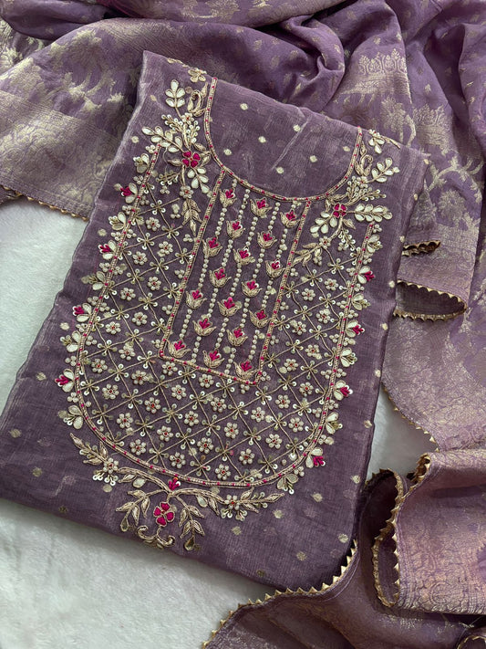 Rich Modal Chanderi With Jacquard Booties Unstitched Suit with Zardogi Work with Dupatta