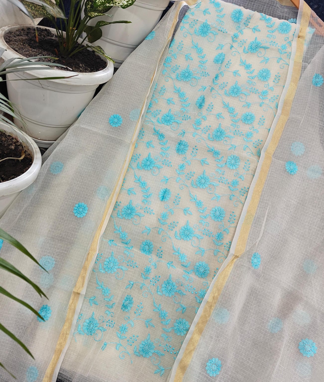 Pure Kota Doriya Unstitched Suit With Embroidery Work