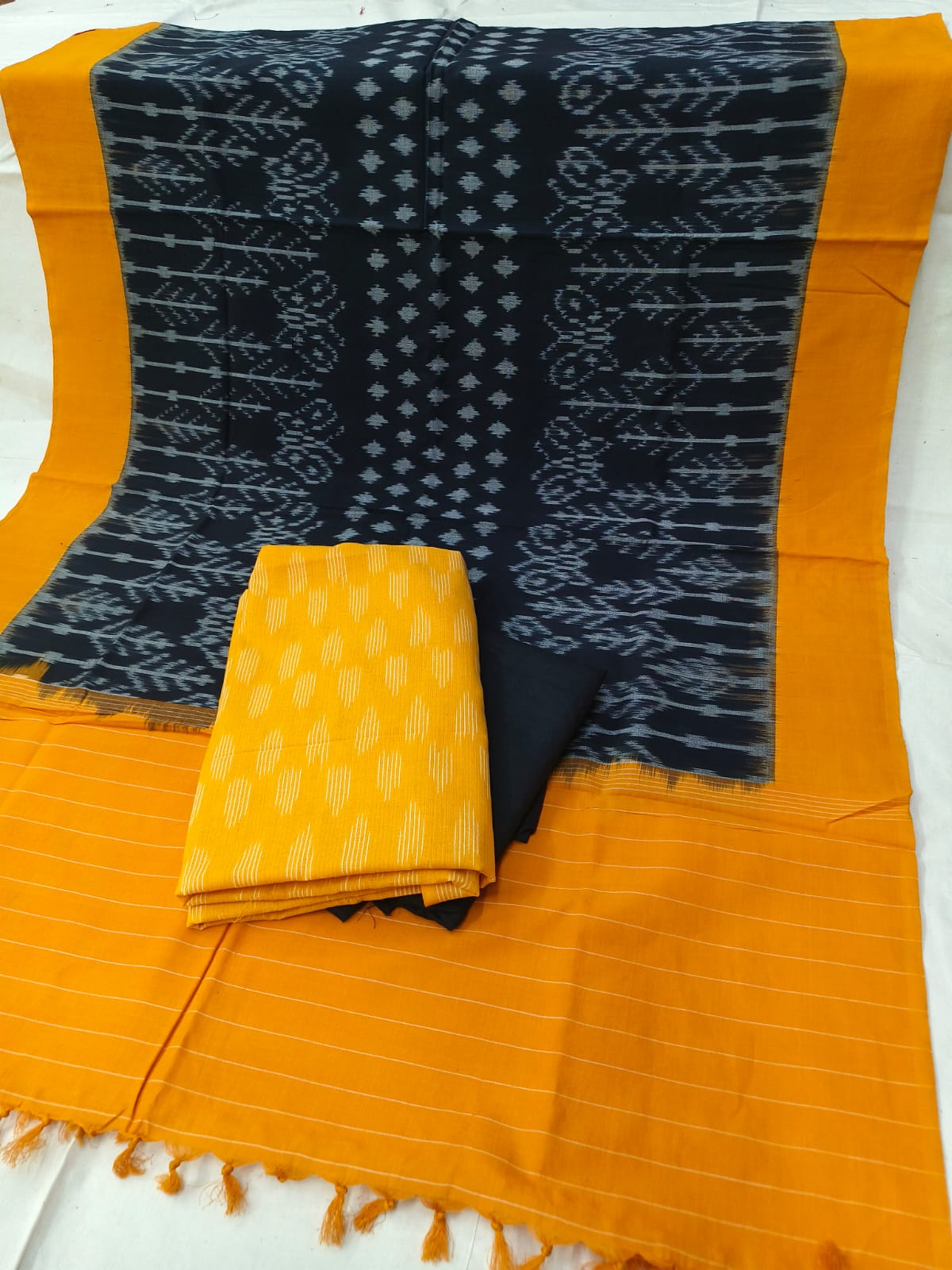 Pure Cotton Doubel Ikkat Unstitched Suit With Ikkat Cotton Dupatta