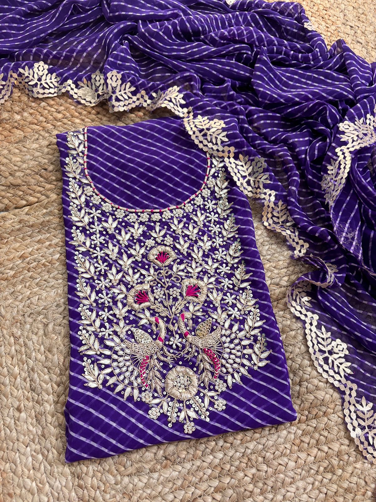 Pure Soft Georgette unstitched suit Zardogi Work With Dupatta