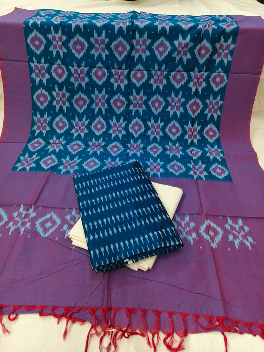 Pure Mercerised Cotton Doubel Ikkat Unstitched Suit With Mercerised Ikkat Cotton Dupatta