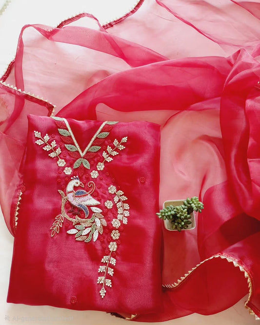 Pure Organza unstitched Suit With Zardozi Work Dupatta