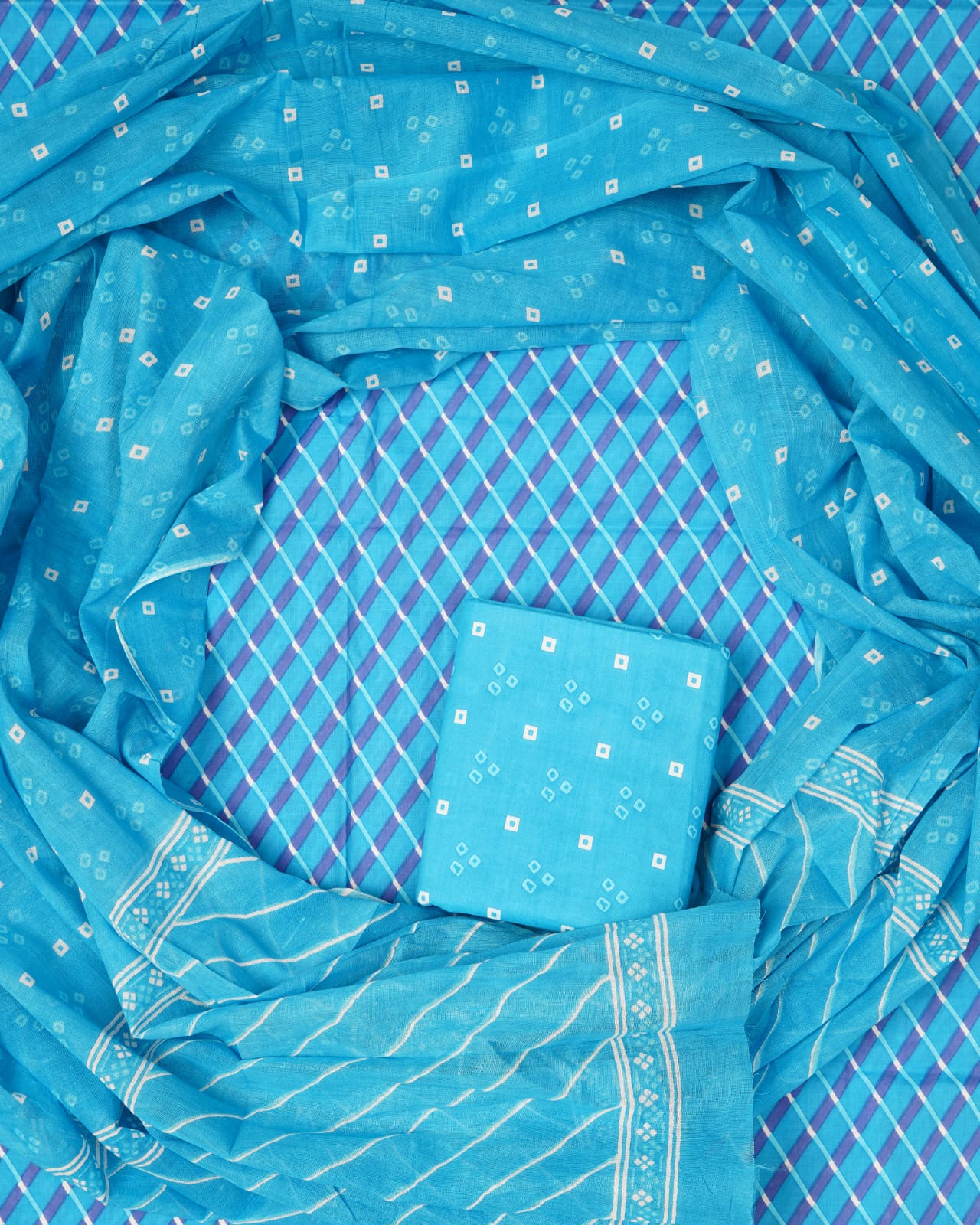 Pure Cotton Jaipuri Hand Block Print Unstitched Suit With Mul Cotton Dupatta.