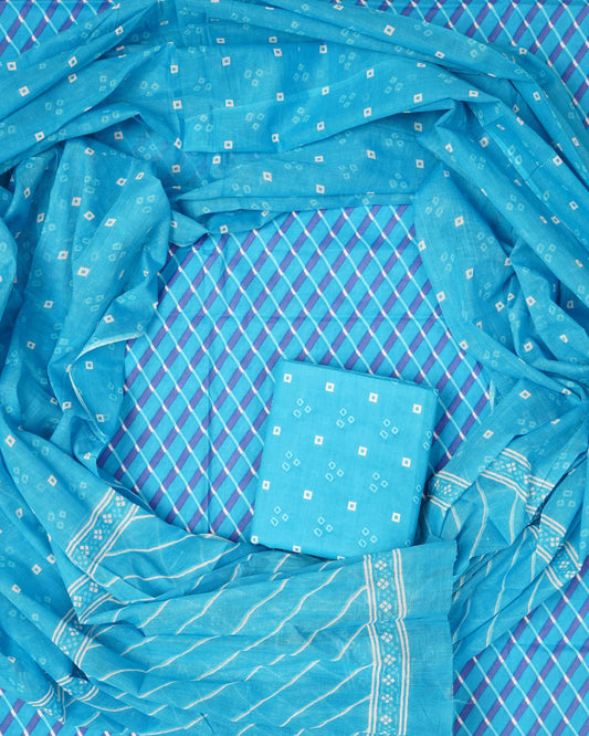 Pure Cotton Jaipuri Hand Block Print Unstitched Suit With Mul Cotton Dupatta.