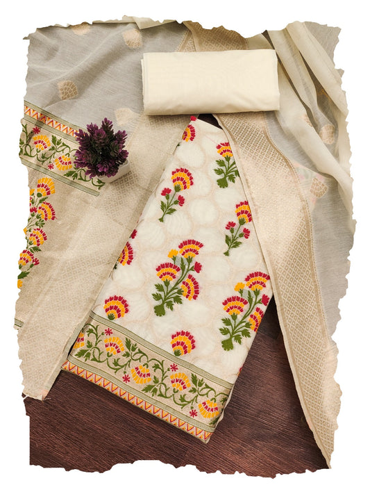 Designer Paithani Woven Unstitched Suit With Bottom