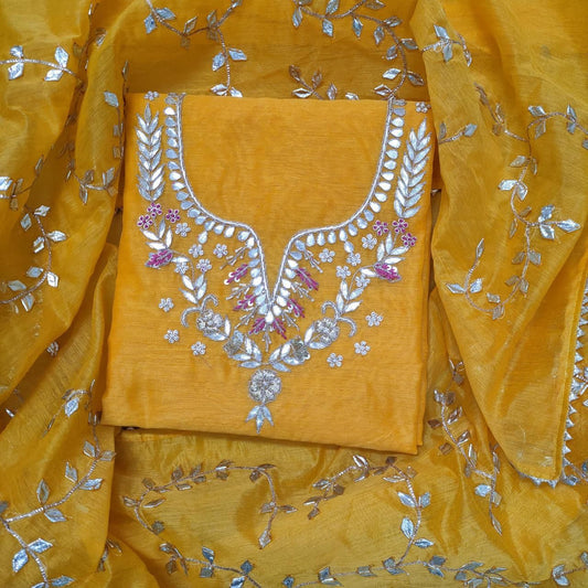 Chanderi Gota Patti Work Unstitched Suit With Kacha Patti dupatta