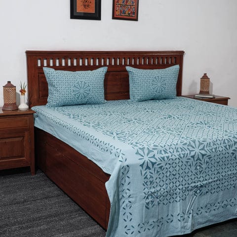 Pure Cotton Applique Work Bedsheet With Pillow