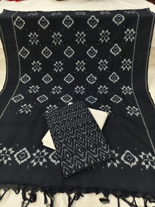 Pure Mercerised Cotton Doubel Ikkat Unstitched Suit With Mercerised Ikkat Cotton Dupatta